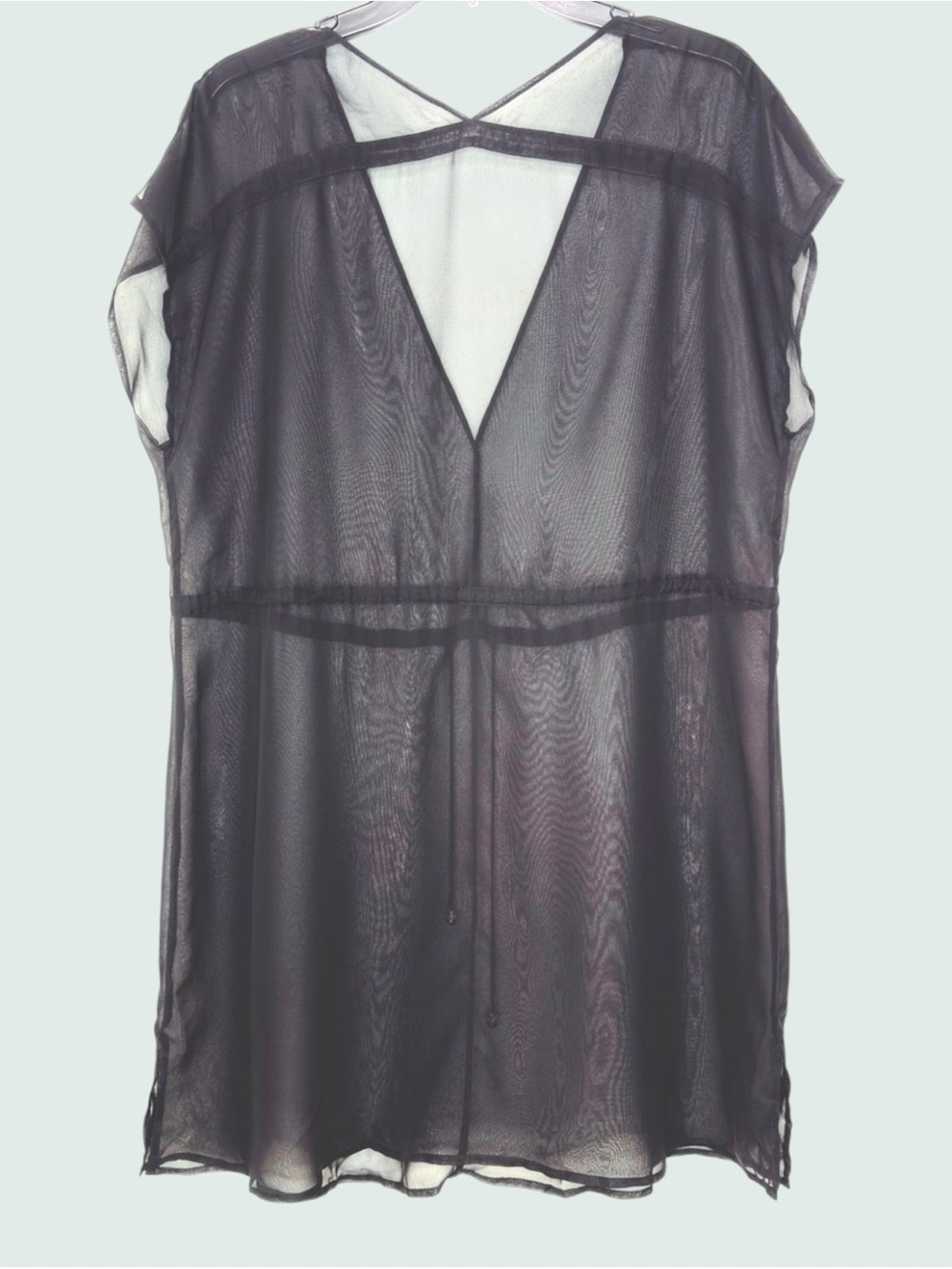 90s  Black Sheer Georgette Tunic Deep V Neck Cyber Y2K Weightless Drama M - Picture 2 of 8